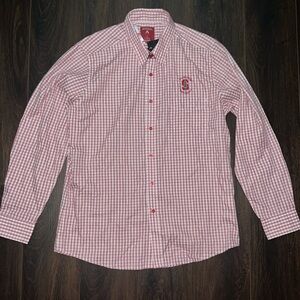 Antigua Stanford University Cardinal Men’s Red/White Button Down Shirt, Sz: L